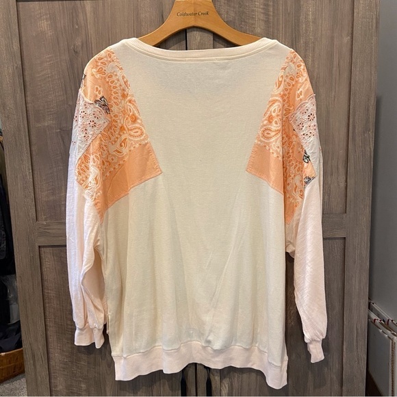We The Free People Small Feelin It Top Alabaster Combo Oversized Shirt - Picture 3 of 11